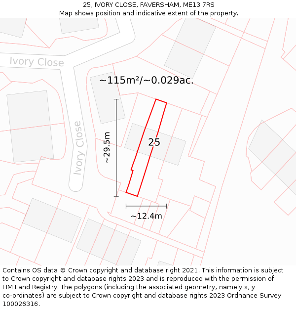 25, IVORY CLOSE, FAVERSHAM, ME13 7RS: Plot and title map