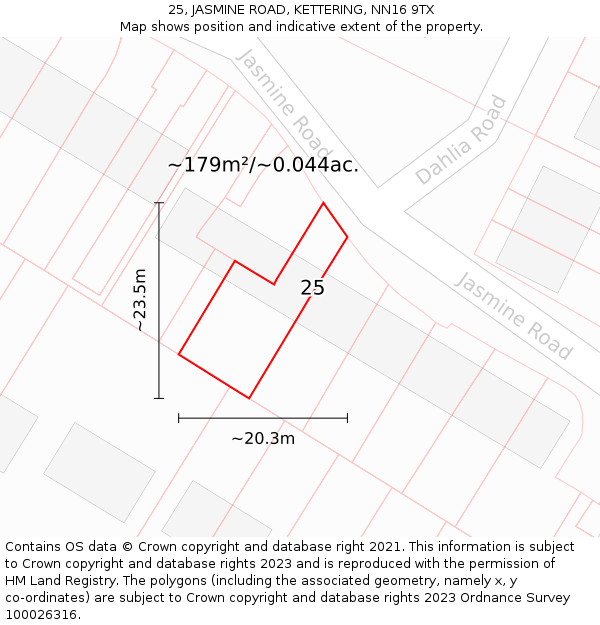 25, JASMINE ROAD, KETTERING, NN16 9TX: Plot and title map