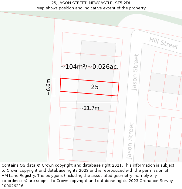 25, JASON STREET, NEWCASTLE, ST5 2DL: Plot and title map