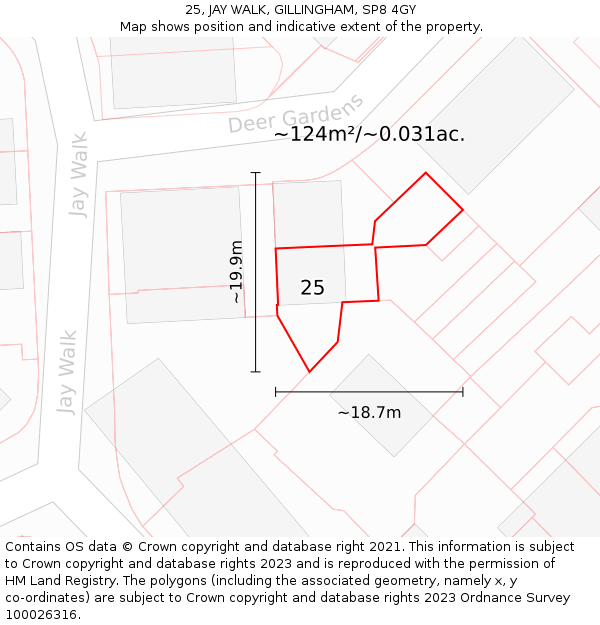 25, JAY WALK, GILLINGHAM, SP8 4GY: Plot and title map
