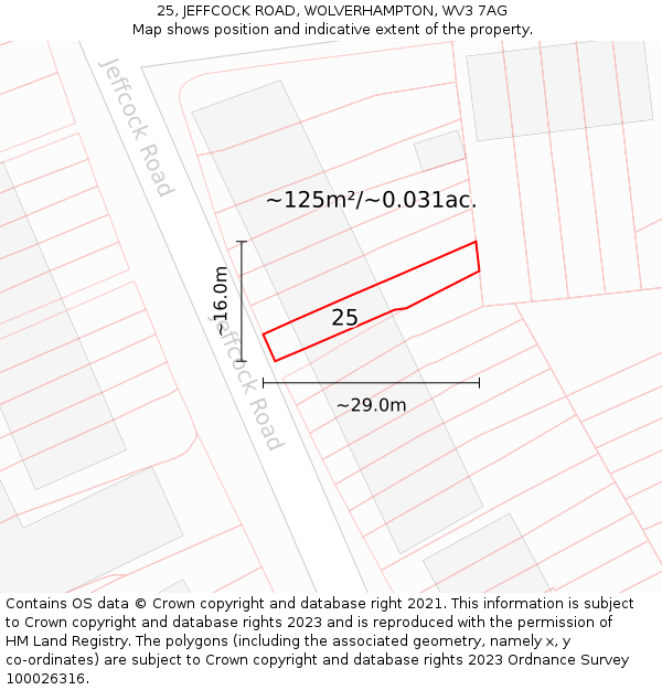 25, JEFFCOCK ROAD, WOLVERHAMPTON, WV3 7AG: Plot and title map