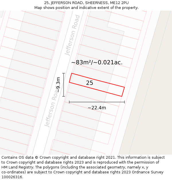 25, JEFFERSON ROAD, SHEERNESS, ME12 2PU: Plot and title map
