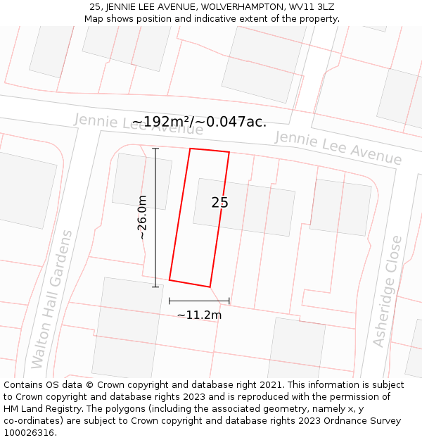 25, JENNIE LEE AVENUE, WOLVERHAMPTON, WV11 3LZ: Plot and title map