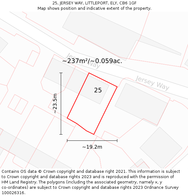 25, JERSEY WAY, LITTLEPORT, ELY, CB6 1GF: Plot and title map