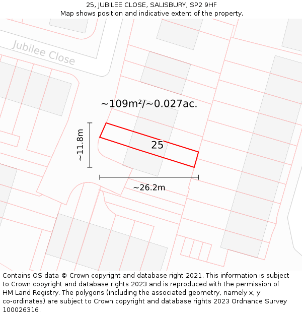 25, JUBILEE CLOSE, SALISBURY, SP2 9HF: Plot and title map