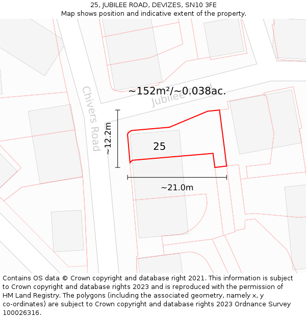 25, JUBILEE ROAD, DEVIZES, SN10 3FE: Plot and title map