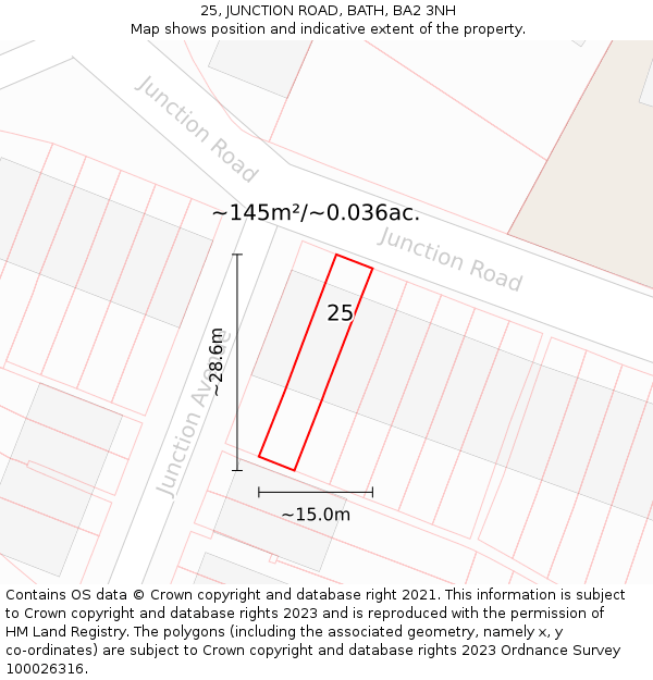 25, JUNCTION ROAD, BATH, BA2 3NH: Plot and title map
