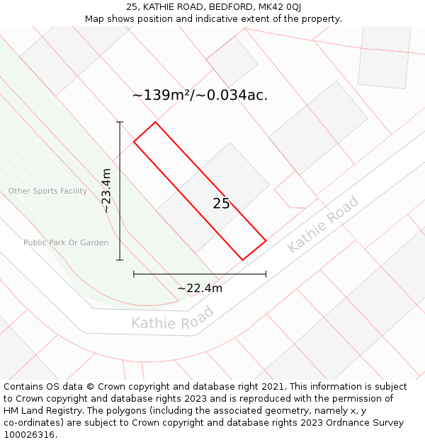 25, KATHIE ROAD, BEDFORD, MK42 0QJ: Plot and title map