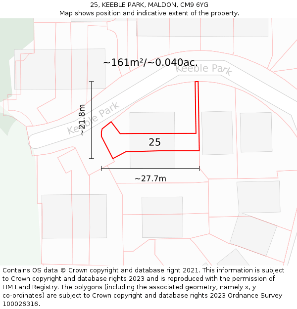 25, KEEBLE PARK, MALDON, CM9 6YG: Plot and title map