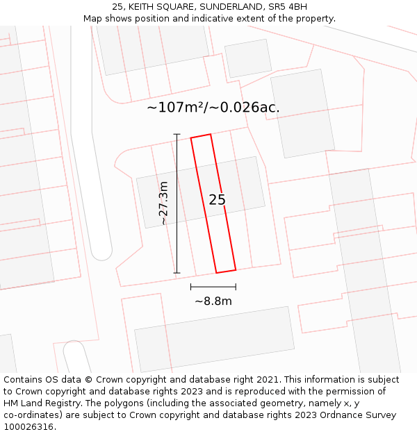 25, KEITH SQUARE, SUNDERLAND, SR5 4BH: Plot and title map
