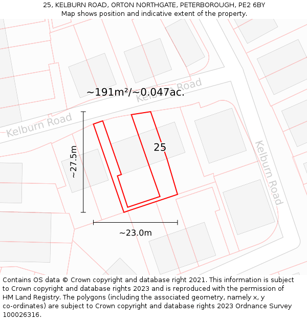 25, KELBURN ROAD, ORTON NORTHGATE, PETERBOROUGH, PE2 6BY: Plot and title map