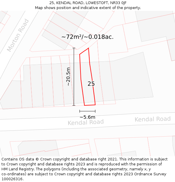25, KENDAL ROAD, LOWESTOFT, NR33 0JF: Plot and title map