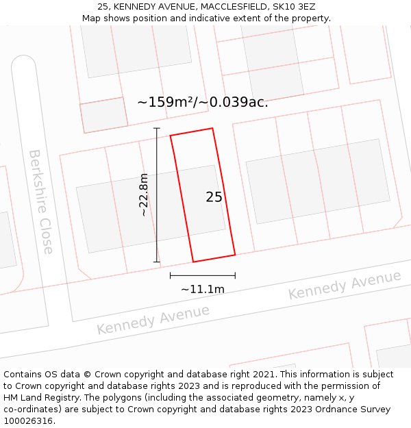 25, KENNEDY AVENUE, MACCLESFIELD, SK10 3EZ: Plot and title map