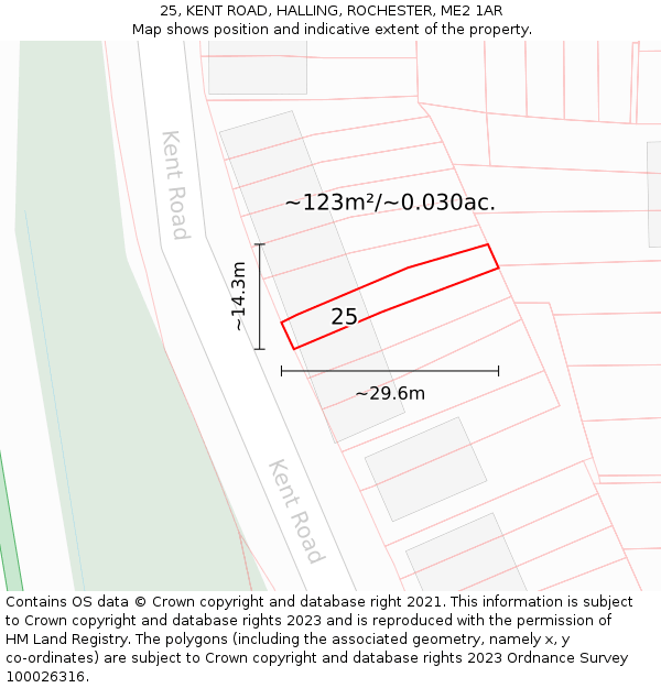 25, KENT ROAD, HALLING, ROCHESTER, ME2 1AR: Plot and title map