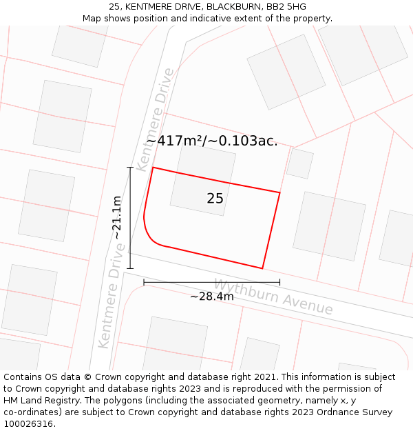 25, KENTMERE DRIVE, BLACKBURN, BB2 5HG: Plot and title map
