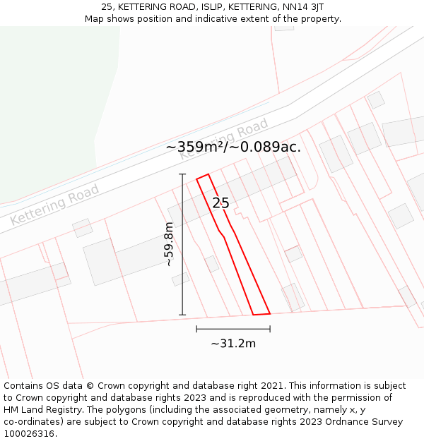 25, KETTERING ROAD, ISLIP, KETTERING, NN14 3JT: Plot and title map