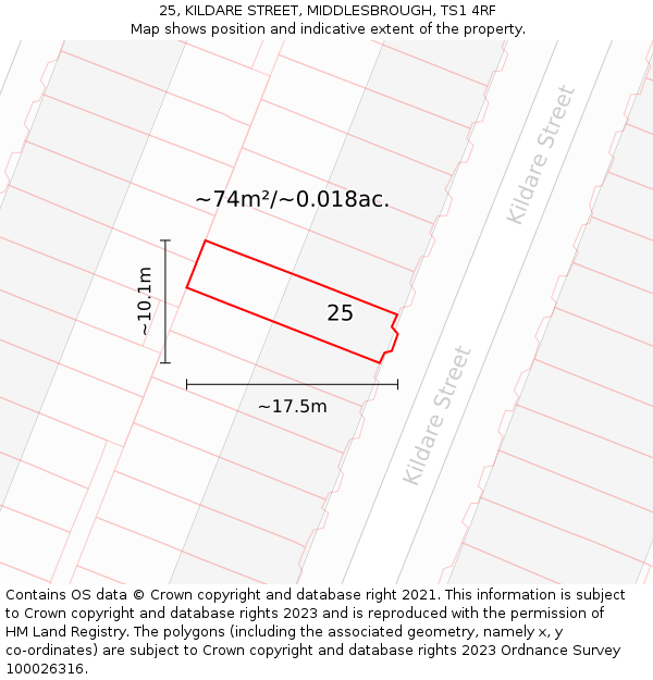 25, KILDARE STREET, MIDDLESBROUGH, TS1 4RF: Plot and title map