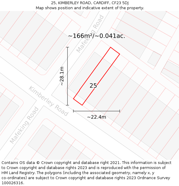 25, KIMBERLEY ROAD, CARDIFF, CF23 5DJ: Plot and title map