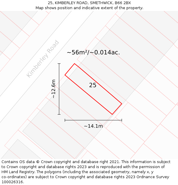 25, KIMBERLEY ROAD, SMETHWICK, B66 2BX: Plot and title map