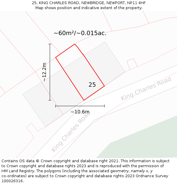 25, KING CHARLES ROAD, NEWBRIDGE, NEWPORT, NP11 4HF: Plot and title map