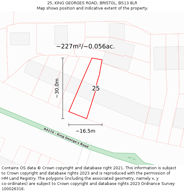25, KING GEORGES ROAD, BRISTOL, BS13 8LR: Plot and title map