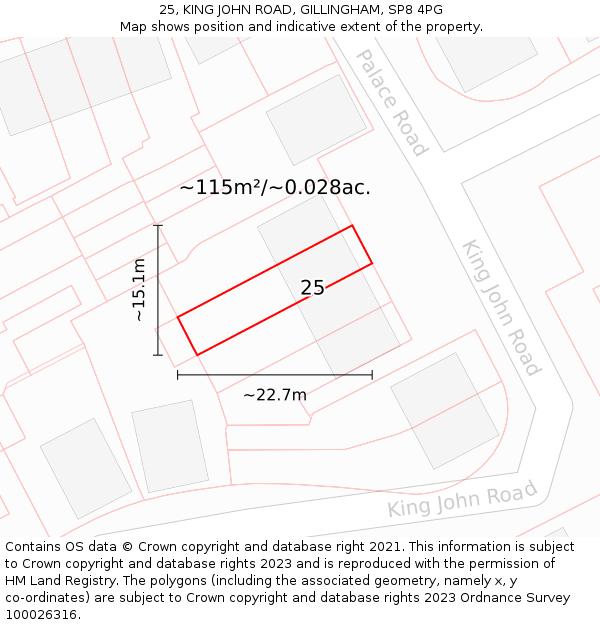 25, KING JOHN ROAD, GILLINGHAM, SP8 4PG: Plot and title map