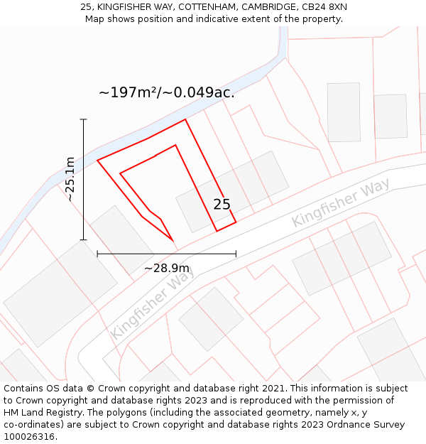 25, KINGFISHER WAY, COTTENHAM, CAMBRIDGE, CB24 8XN: Plot and title map