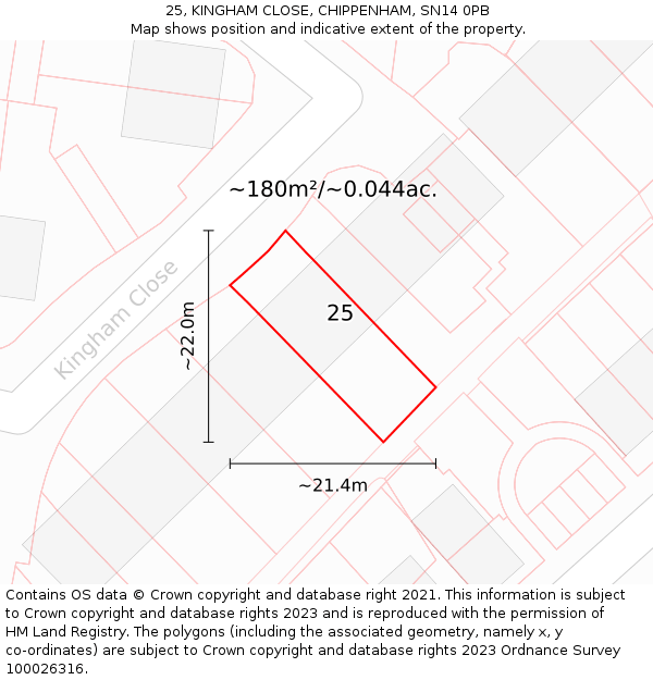 25, KINGHAM CLOSE, CHIPPENHAM, SN14 0PB: Plot and title map