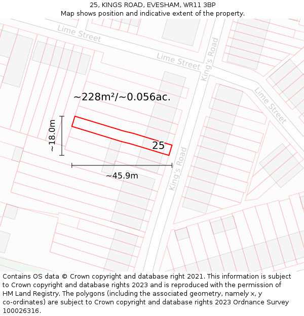 25, KINGS ROAD, EVESHAM, WR11 3BP: Plot and title map