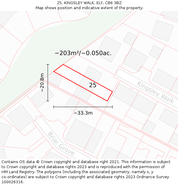 25, KINGSLEY WALK, ELY, CB6 3BZ: Plot and title map