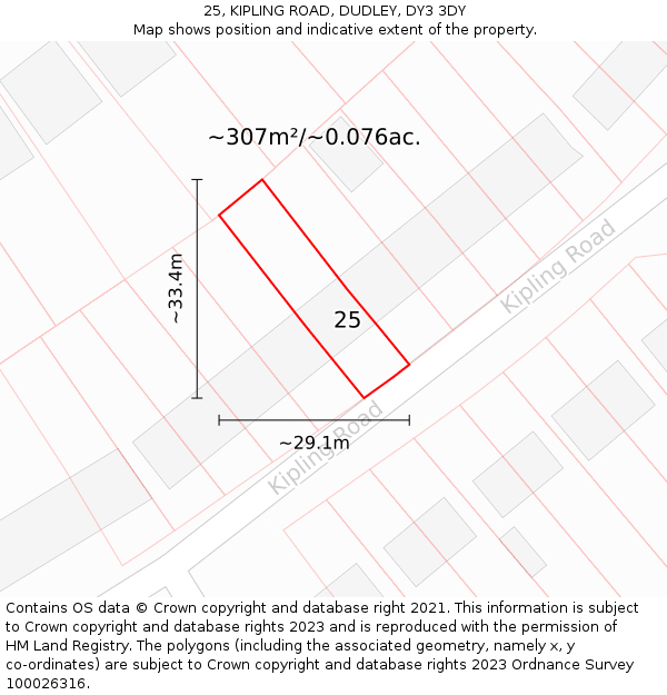 25, KIPLING ROAD, DUDLEY, DY3 3DY: Plot and title map