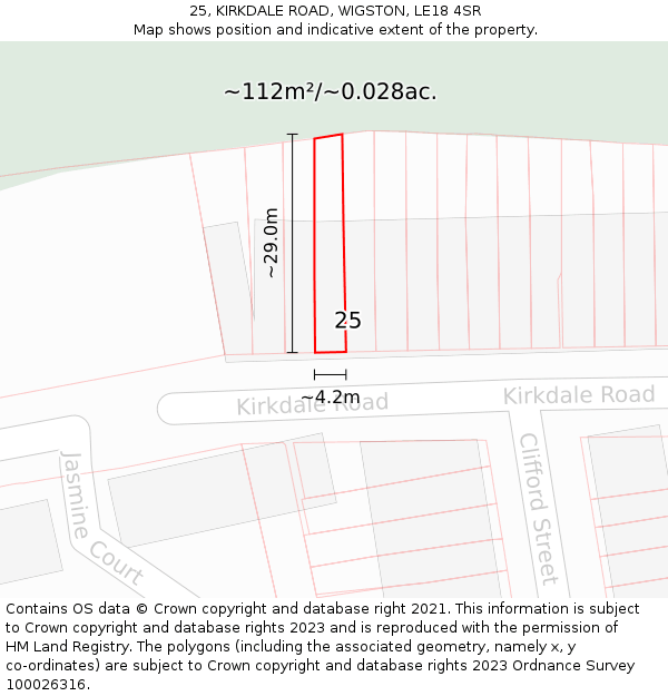 25, KIRKDALE ROAD, WIGSTON, LE18 4SR: Plot and title map