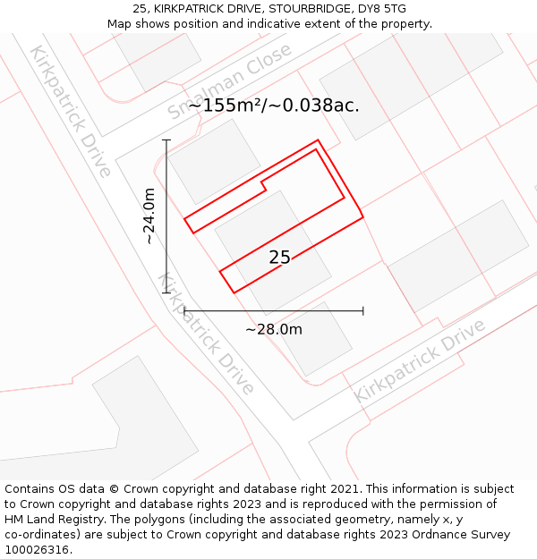 25, KIRKPATRICK DRIVE, STOURBRIDGE, DY8 5TG: Plot and title map