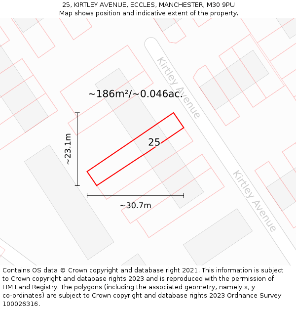 25, KIRTLEY AVENUE, ECCLES, MANCHESTER, M30 9PU: Plot and title map