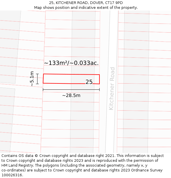 25, KITCHENER ROAD, DOVER, CT17 9PD: Plot and title map