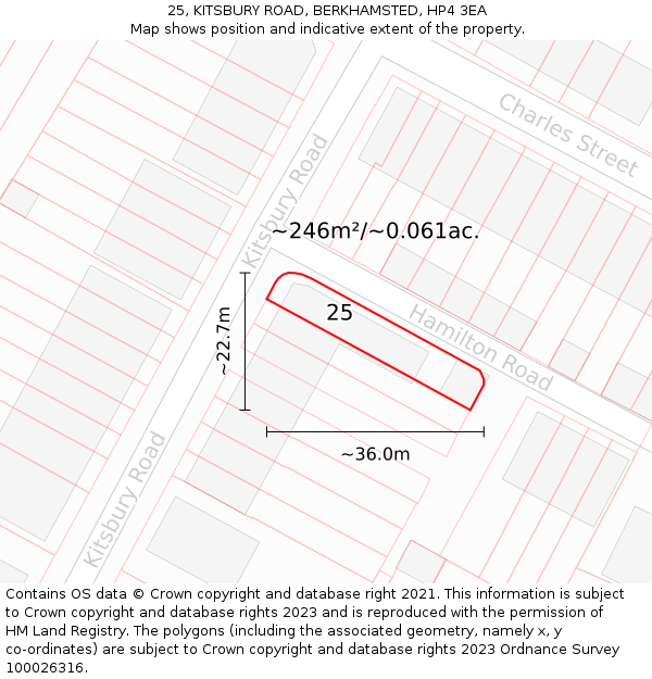 25, KITSBURY ROAD, BERKHAMSTED, HP4 3EA: Plot and title map