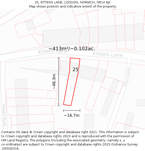 25, KITTENS LANE, LODDON, NORWICH, NR14 6JX: Plot and title map