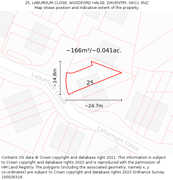25, LABURNUM CLOSE, WOODFORD HALSE, DAVENTRY, NN11 3NZ: Plot and title map