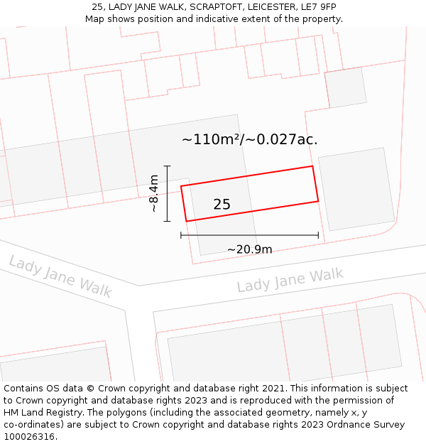 25, LADY JANE WALK, SCRAPTOFT, LEICESTER, LE7 9FP: Plot and title map