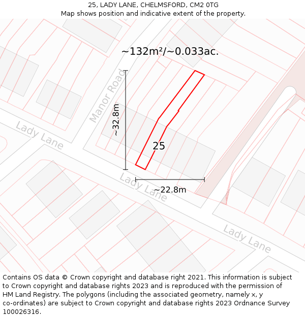 25, LADY LANE, CHELMSFORD, CM2 0TG: Plot and title map