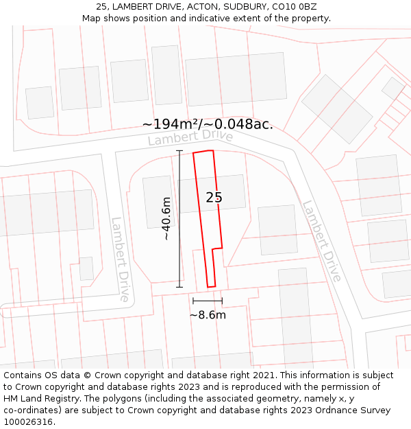 25, LAMBERT DRIVE, ACTON, SUDBURY, CO10 0BZ: Plot and title map