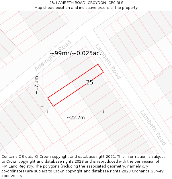 25, LAMBETH ROAD, CROYDON, CR0 3LS: Plot and title map