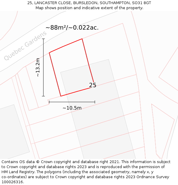 25, LANCASTER CLOSE, BURSLEDON, SOUTHAMPTON, SO31 8GT: Plot and title map
