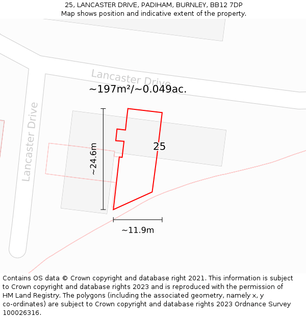 25, LANCASTER DRIVE, PADIHAM, BURNLEY, BB12 7DP: Plot and title map
