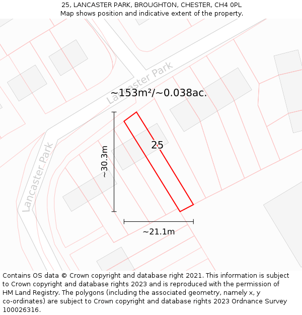 25, LANCASTER PARK, BROUGHTON, CHESTER, CH4 0PL: Plot and title map