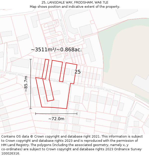 25, LANGDALE WAY, FRODSHAM, WA6 7LE: Plot and title map