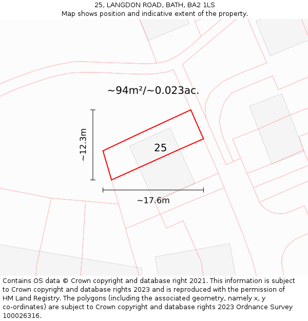 25, LANGDON ROAD, BATH, BA2 1LS: Plot and title map
