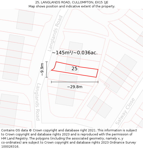 25, LANGLANDS ROAD, CULLOMPTON, EX15 1JE: Plot and title map