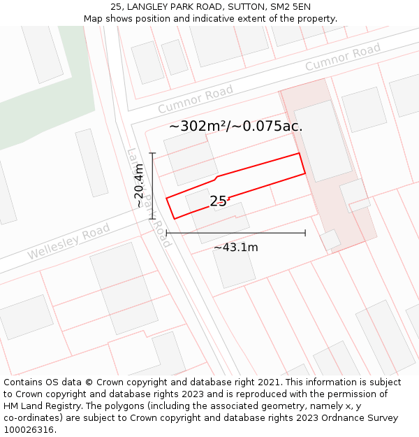 25, LANGLEY PARK ROAD, SUTTON, SM2 5EN: Plot and title map