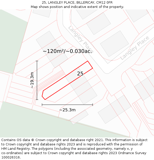 25, LANGLEY PLACE, BILLERICAY, CM12 0FR: Plot and title map